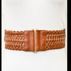 Camel Leather Look Braid Elastic Belt